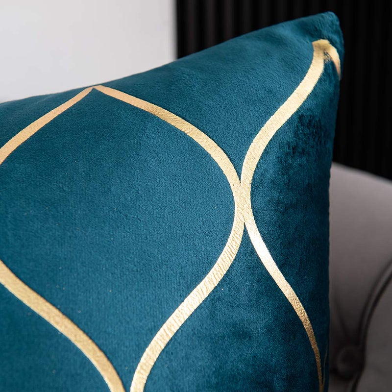 DEZENE 18x18 Inch Gold Velvet Throw Pillow Covers: 2 Pack Square Decorative Pillow Cases for Bedroom Sofa Couch Living Room, Teal Christmas - Image 2